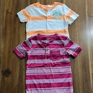 Carter's Kids Henley Shirts - Orange and Pink Stripes